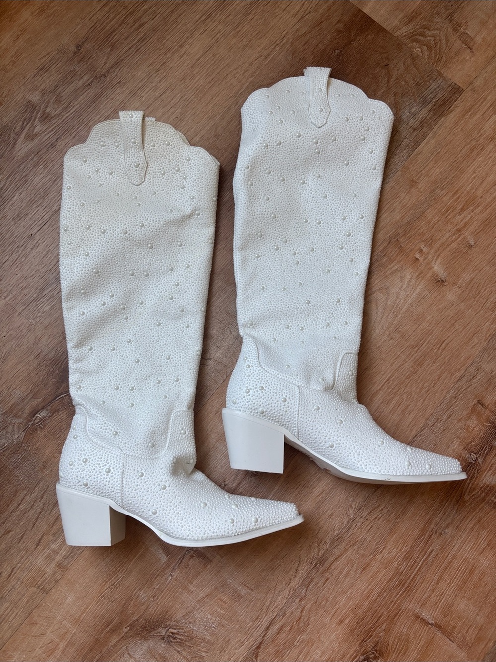 Mumu x Billini Pia Pearl Women’s White Embellished Western Knee-High Boots